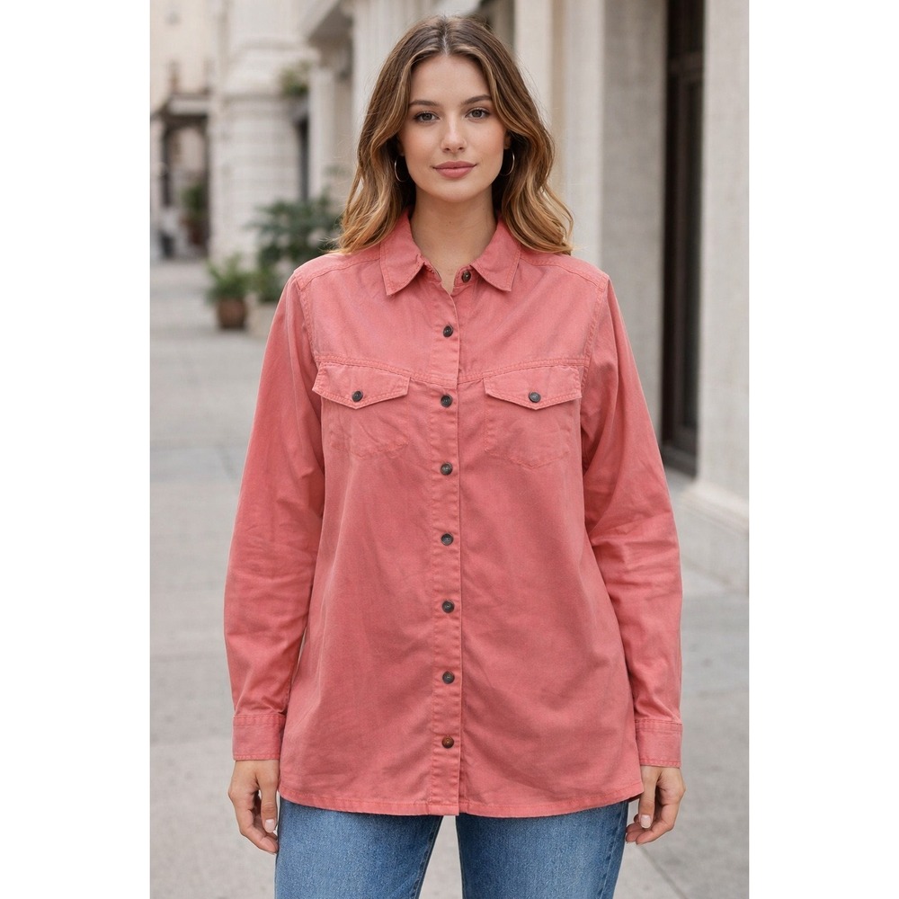 Hunters Run Button Up Long Sleeve Top Women's 8 Heavy Denim Minimalist Preppy